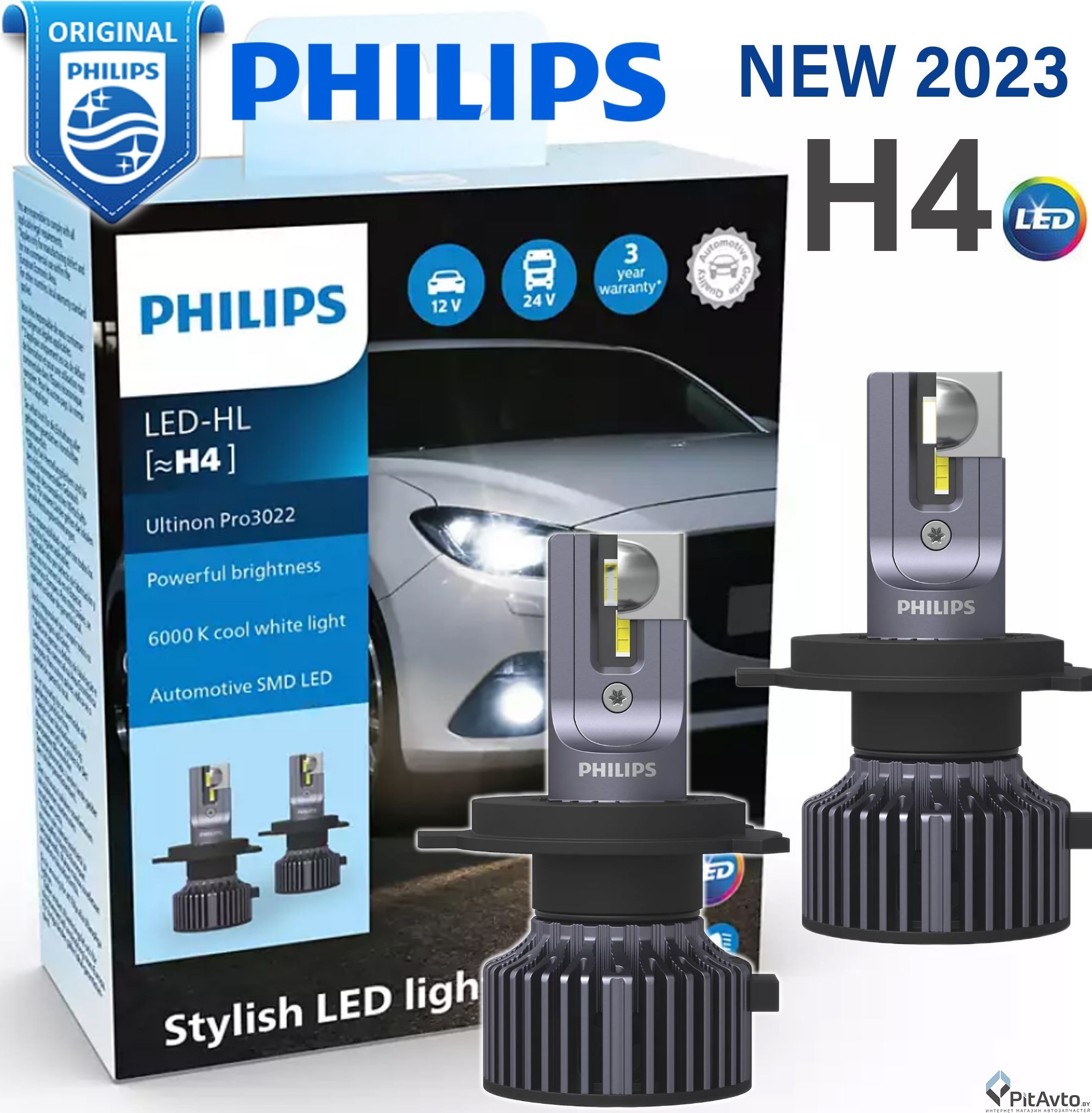Комплект ламп PHILIPS H4 LED Ultinon Pro3022 6000K