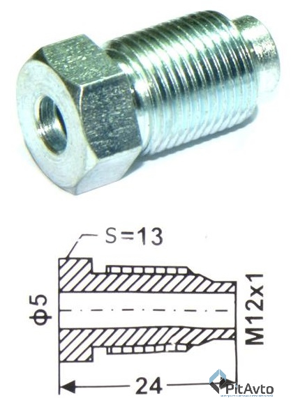 Штуцер, M12X1.0, L=24MM, S=13, D=5MM, Z-104X, WP