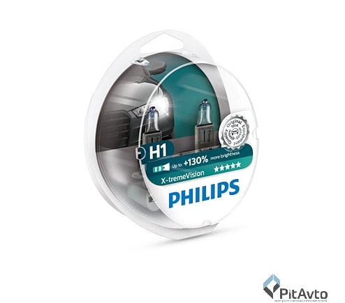 Комплект ламп H1, X-treme VISION +130%, PHILIPS, 12258XV+S2