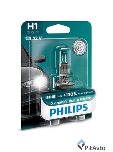 Лампа галогенная H1, PHILIPS, X-treme VISION+130%, 12258XV+B1