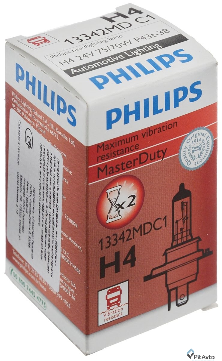 Лампа галогенная H4, PHILIPS,  24V