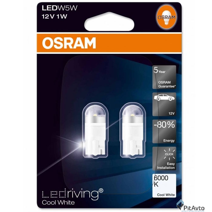 Комплект светодиодных ламп OSRAM, W5W, 2850BL-02B