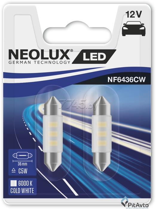 Комплект ламп светодиодных NEOLUX, LED,C5W, 6000K, NF6436CW-02B