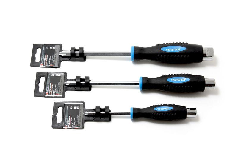 FORCEKRAFT FK-70220100 Отвертка крестовая силовая магнитная под ключ Profi S2 PH2.0х100мм. на пластиковом держателе