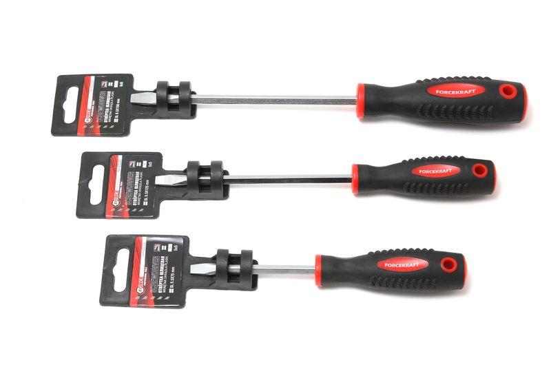 FORCEKRAFT FK-70155075 Отвертка шлицевая магнитная Profi S2 SL5.5х75мм. на пластиковом держателе