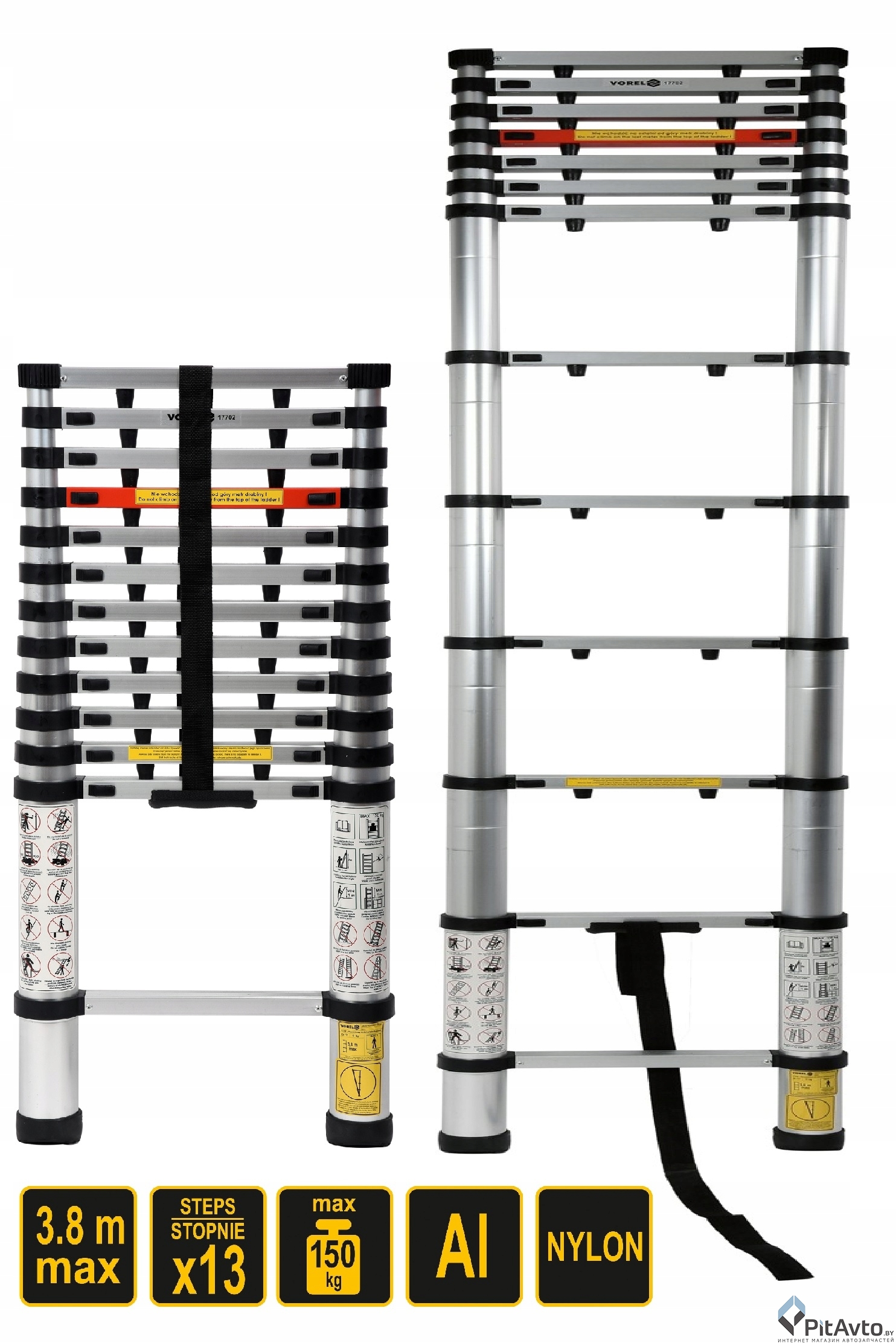 Изображение Лестница телескопическая VOREL 12 ступеней 3,8м Лестница телескопическая VOREL 12 ступеней 3,8м