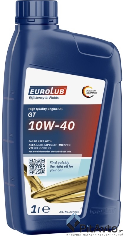 Масло моторное EUROLUB GT 10W-40 1л / VW 501.01/505.00