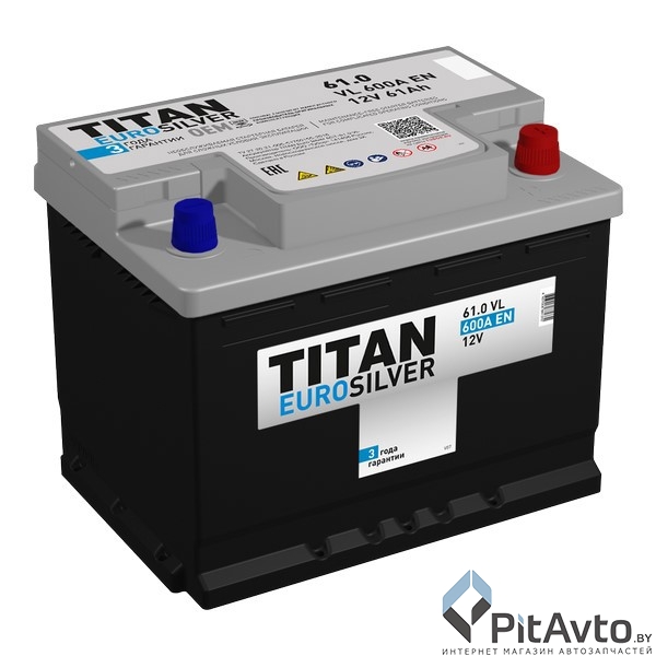 Аккумулятор TITAN EUROSILVER 61Ah 600A R+