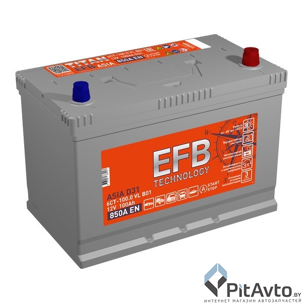 Аккумулятор TITAN ASIA EFB 100Ah 850A R+