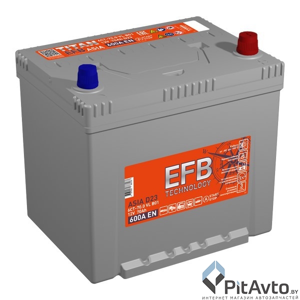 Аккумулятор TITAN ASIA EFB 70Ah 600A R+