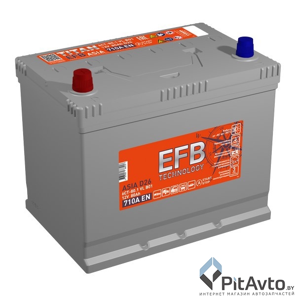 Аккумулятор TITAN ASIA EFB 80Ah 710A L+
