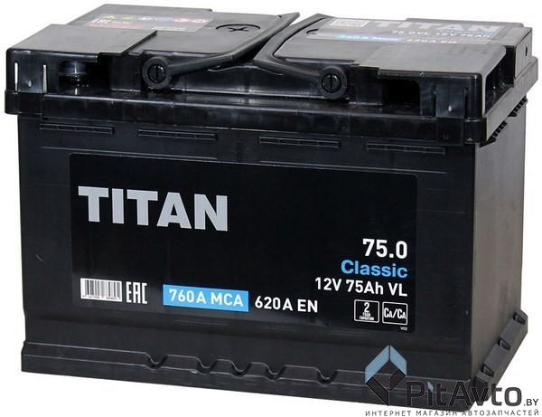 Аккумулятор TITAN CLASSIC 75Ah 620A R+