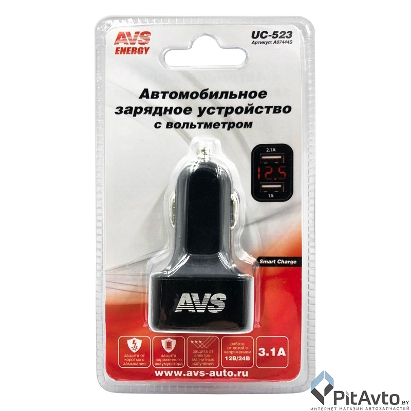 Адаптер автомобильный AVS 2 порта USB UC-523 3А