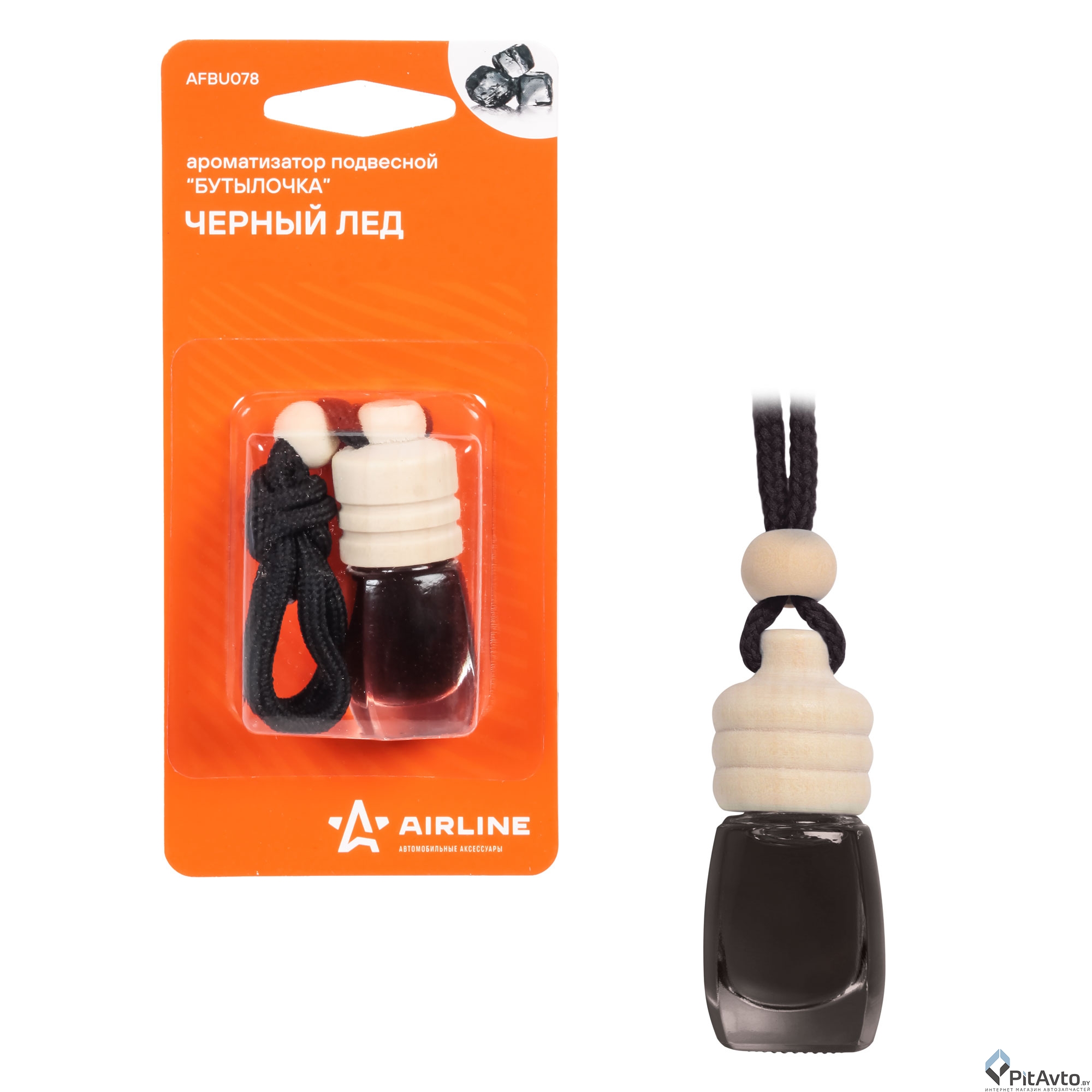 Ароматизатор AIRLINE подвесной 'бутылочка' черный лед