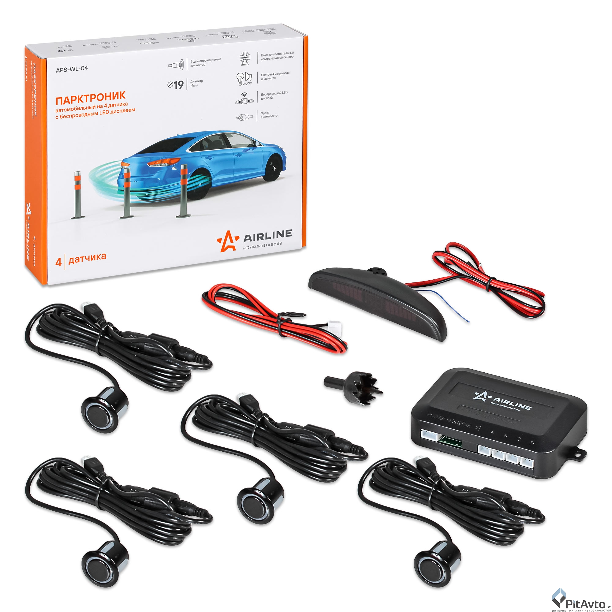 Парковочный радар 4 датчика AIRLINE APSWL04