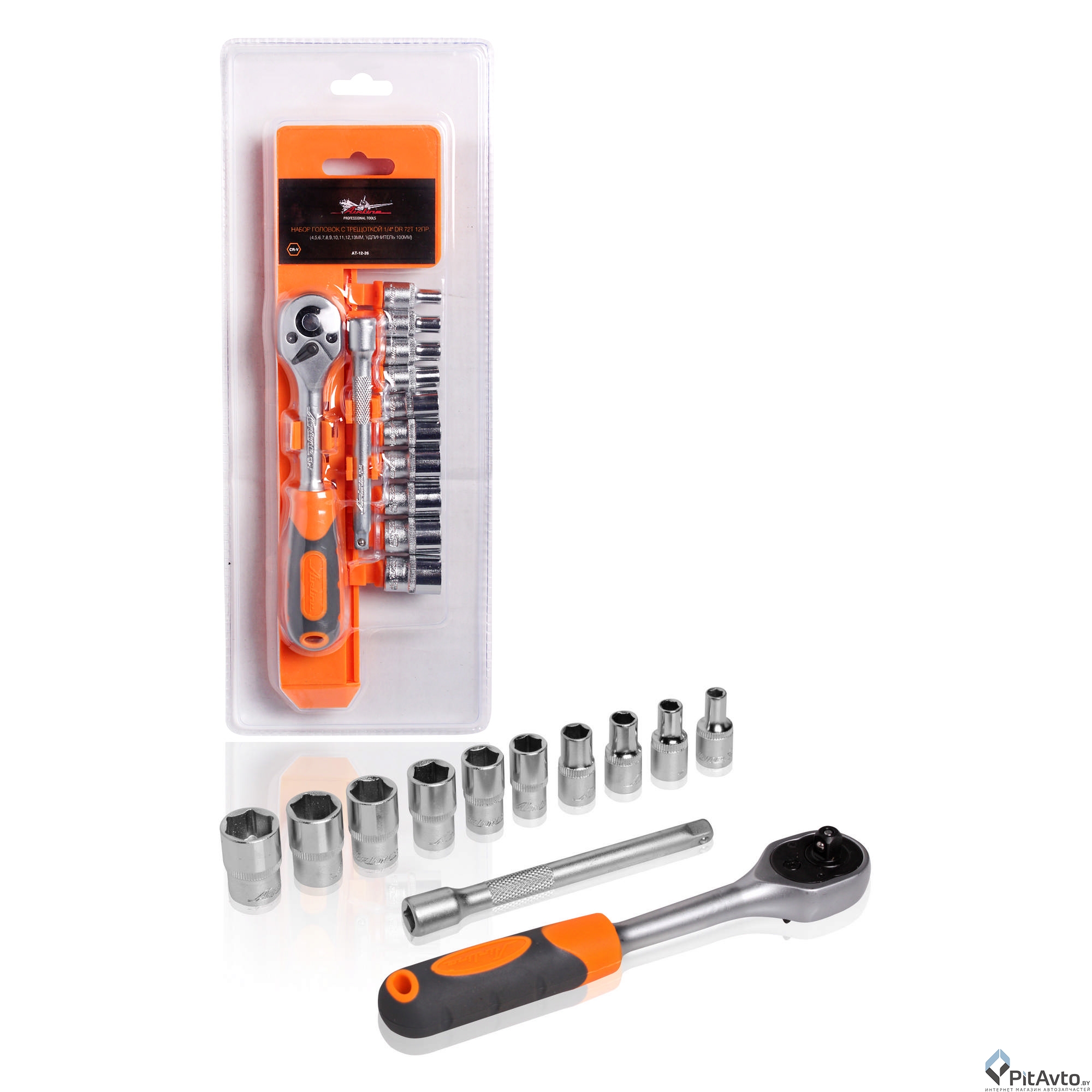 Набор головок с трещоткой AIRLINE 1/4'' 72т 12пр