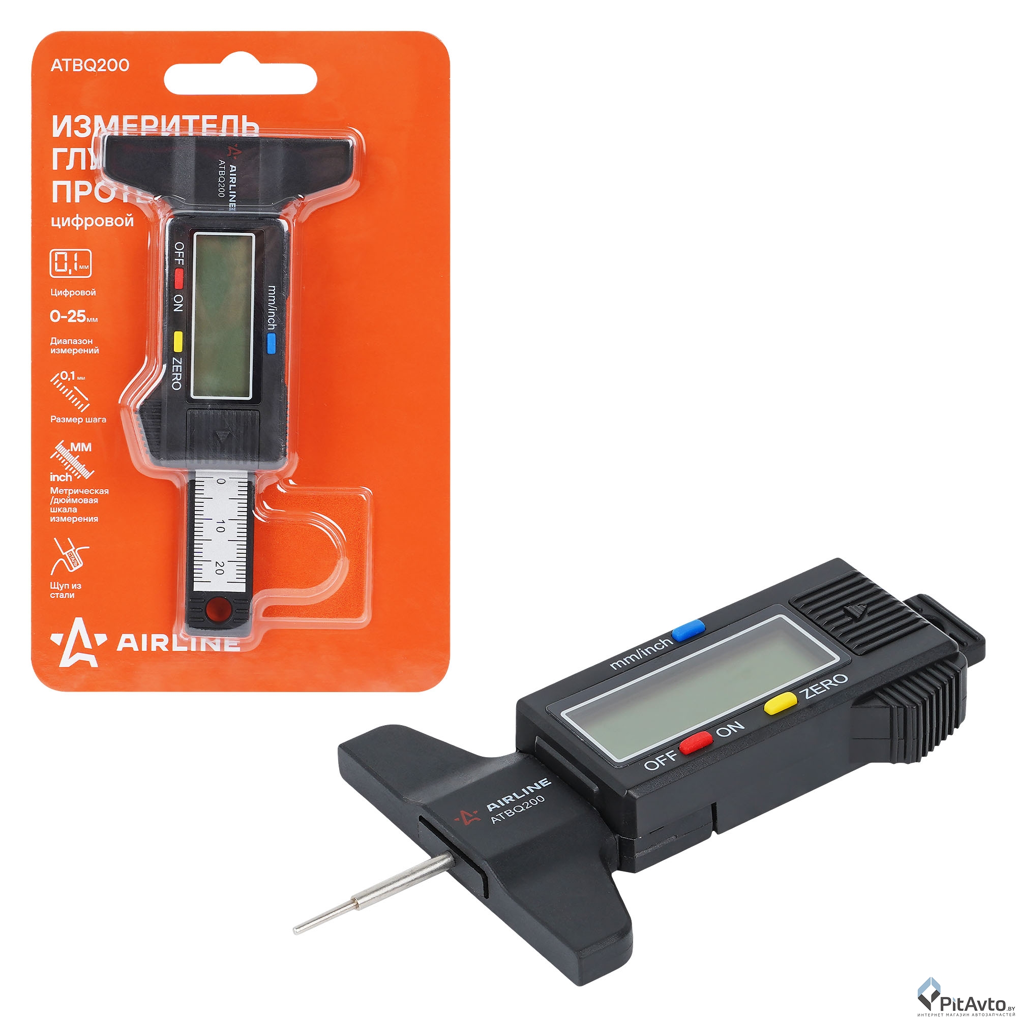 Измеритель глубины протектора шин цифровой AIRLINE 25мм