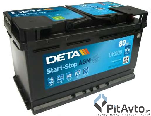Аккумулятор DETA Start-Stop AGM 80Ah 800A / DK800