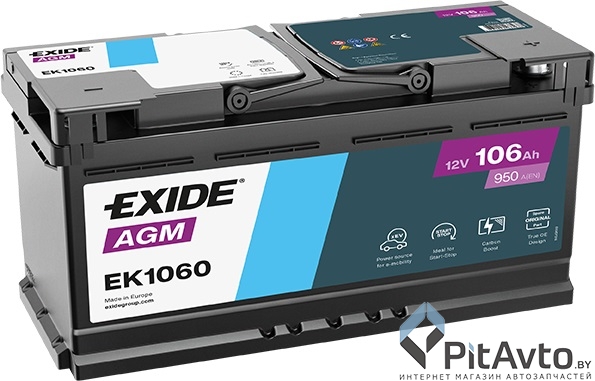 Аккумулятор Exide Start-Stop AGM 106Ah 950A R+ / EK1060