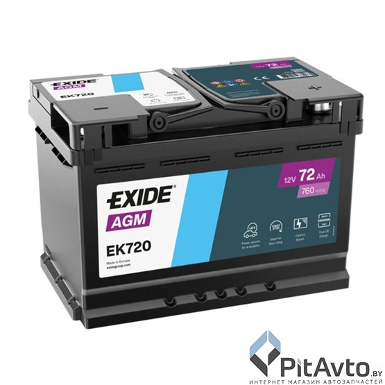 Аккумулятор EXIDE AGM 72Ah 760A R+ / EK720