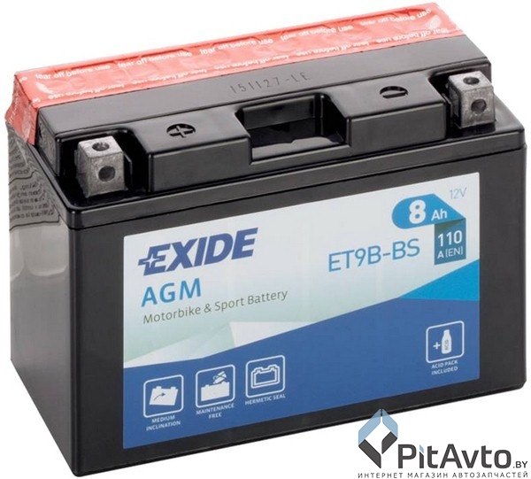 Аккумулятор EXIDE AGM 8Ah 110A / ET9B-BS