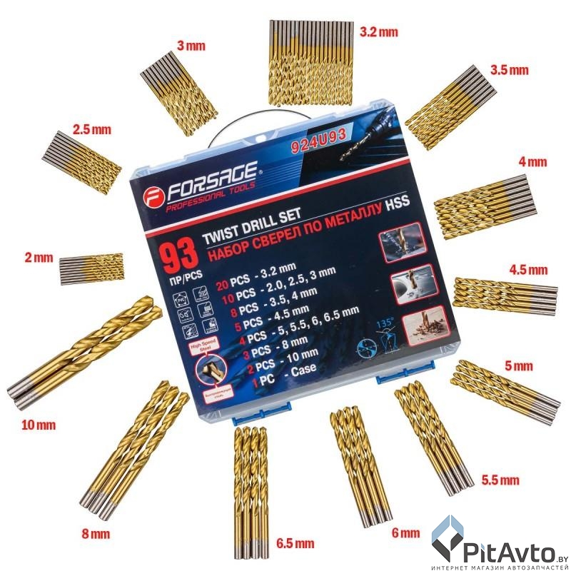 Набор сверл по металлу FORSAGE 93пр