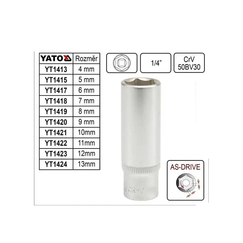 Головка торцевая глубокая шестигранная YATO 1/4