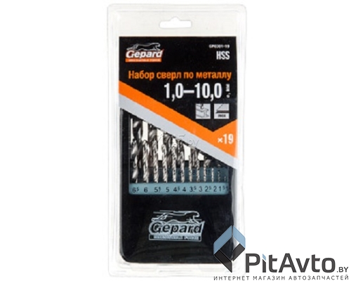 Набор сверл по металлу GEPARD 19шт 1-10мм HSS / GP030119