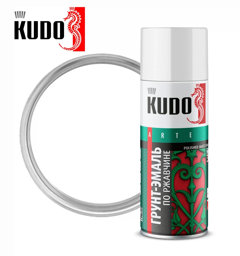 KUDO KU-319003 Грунт-эмаль по ржавчине сигнальная белая RAL 9003 520 мл