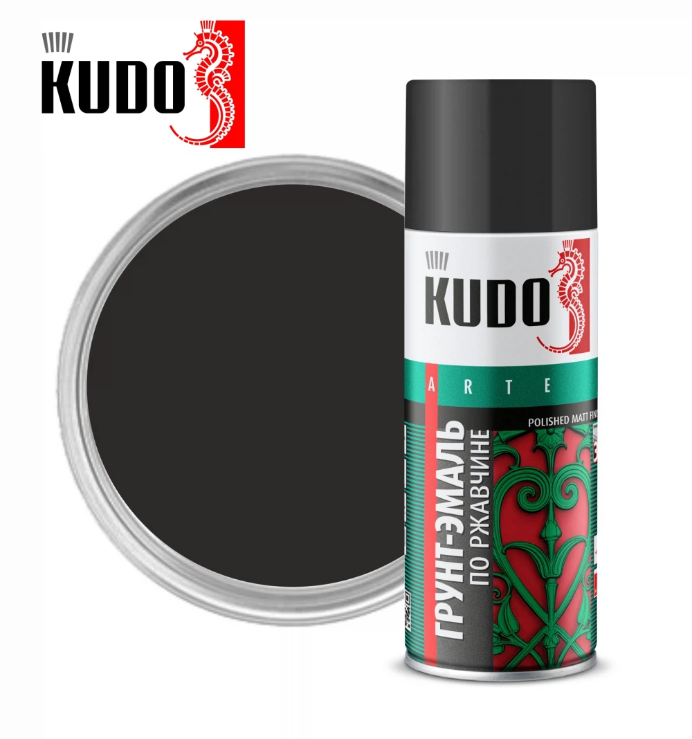KUDO KU-319005 Грунт-эмаль по ржавчине черная RAL 9005 520 мл
