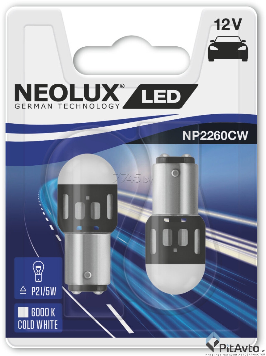 Комплект светодиодных ламп NEOLUX, P21/5W, 6000K, NP2260CW02B
