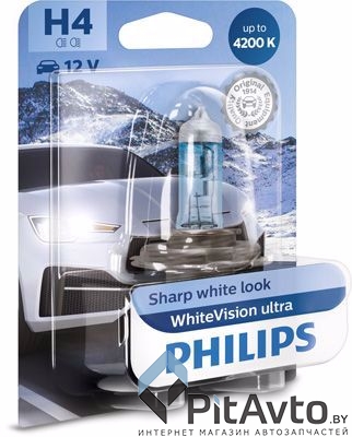 PHILIPS 12342WVUB1 H4 12V WhiteVision ultra 1шт блистер