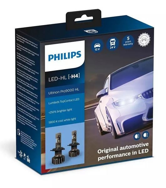 Комплект ламп H4 LED +250%, PHILIPS, 11342U90CWX2