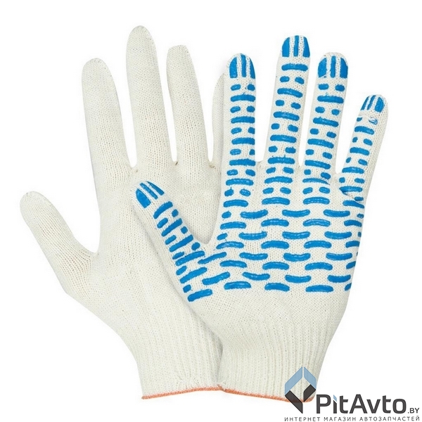 Перчатки х/б 4-нитка 10 класс с ПВХ белые волна VVB / PV003Б