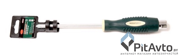 ROCK FORCE RF-70255100 Отвертка шлицевая, силовая, магнитная с ударной пяткой под ключ, S2 Profi S2 SL5.5х100 мм, на пластиковом держателе