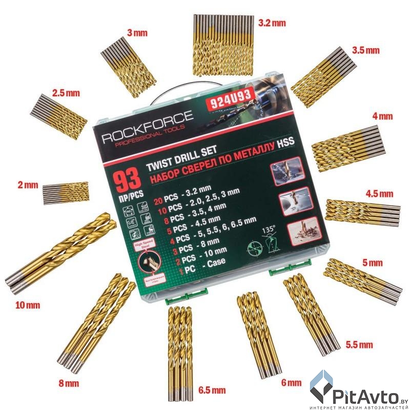 Набор сверл по металлу ROCK FORCE HSS 93пр
