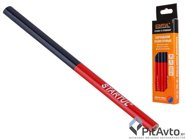 Карандаш разметочный 180мм 12шт. двухцветный STARTUL STANDART (ST4306-12) 53748