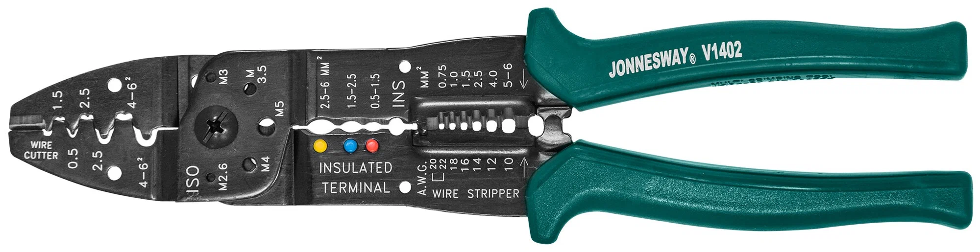 Клещи для снятия изоляции и обжима наконечников JONNESWAY 250мм / V1402