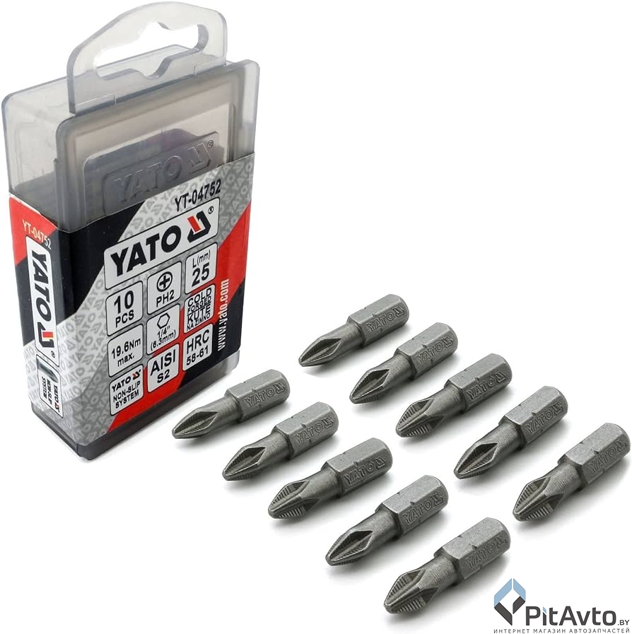 Набор бит-насадок крестообразных YATO PH2 25мм 10шт