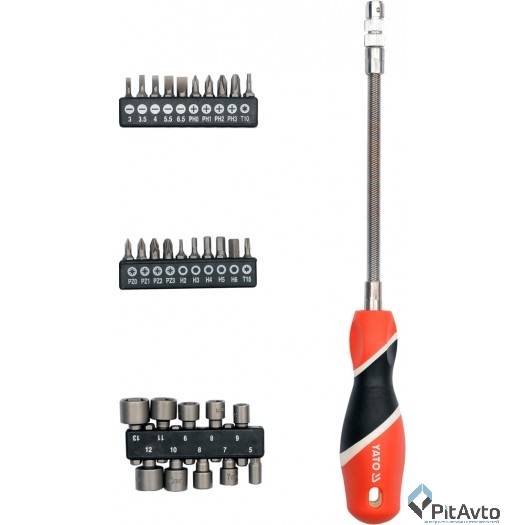 Отвертка с гибким воротком и битами, 31 пр, YATO, YT-25972