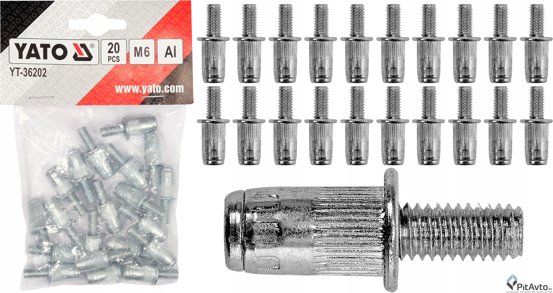 Комплект заклепок резьбовых с винтом YATO M6 20шт