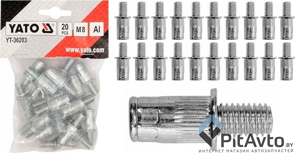 Комплект заклепок резьбовых с винтом YATO M8 20шт