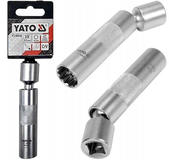 Головка свечная двенадцатигранная с шарниром YATO 3/8