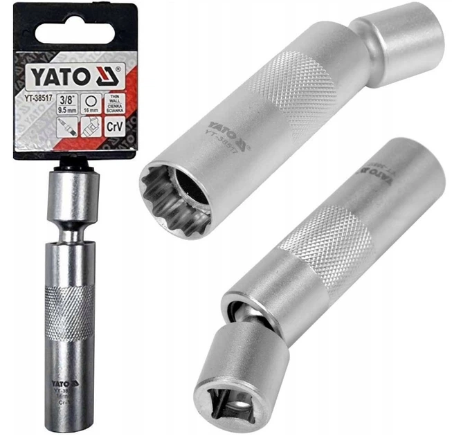 Головка свечная двенадцатигранная с шарниром YATO 3/8